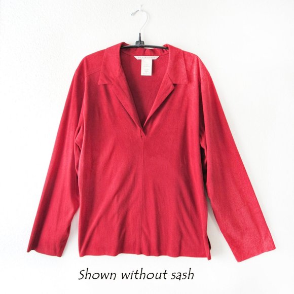 Max Studio Berry Red Faux Suede Long Sleeve Top with Matching Sash - Size XL - Picture 5 of 6